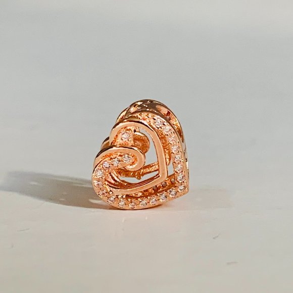 NEWAUTHENTIC PANDORA ROSE GOLD SPARKLING ENTWINED HEARTS CHARM #789270C01 - Picture 2 of 8